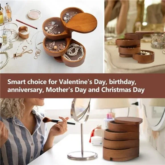 JSVER Portable Jewelry Organizer Wooden Jewelry Box, 4-Layer Rotatable Jewelry - Picture 7 of 8